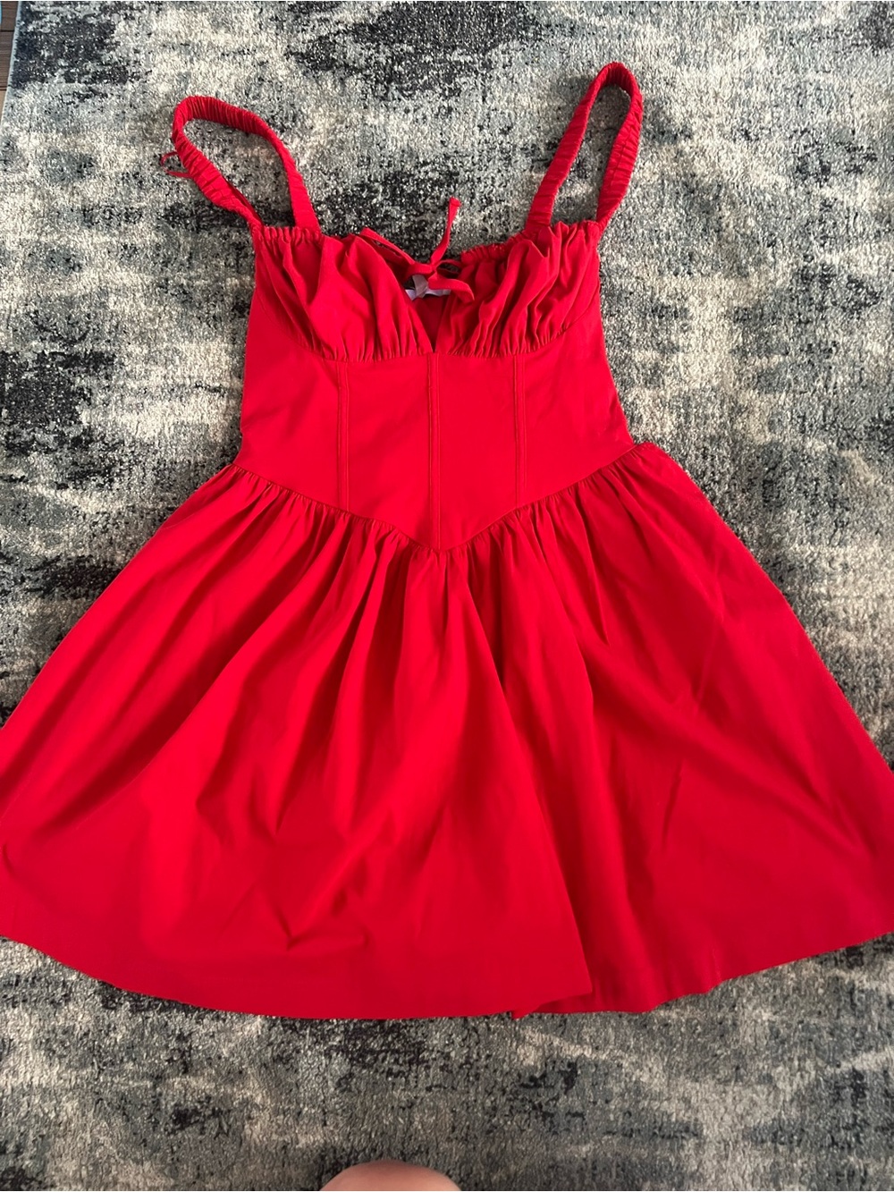 iris Bright Red Mini Sundress with Ruffled Bodice